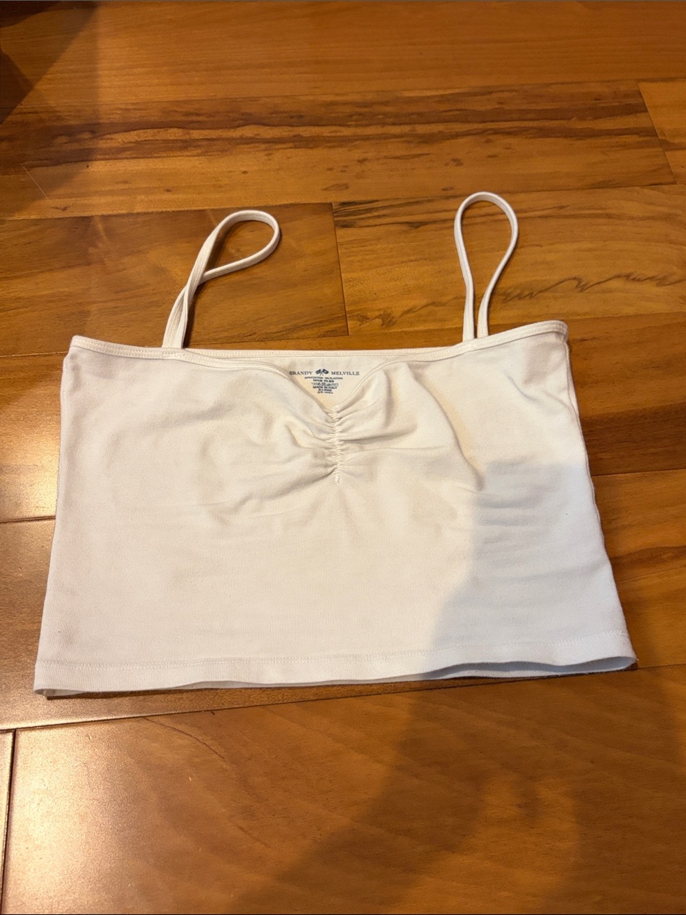 Brandy Melville White Ruched Spaghetti Strap Cropped Cami